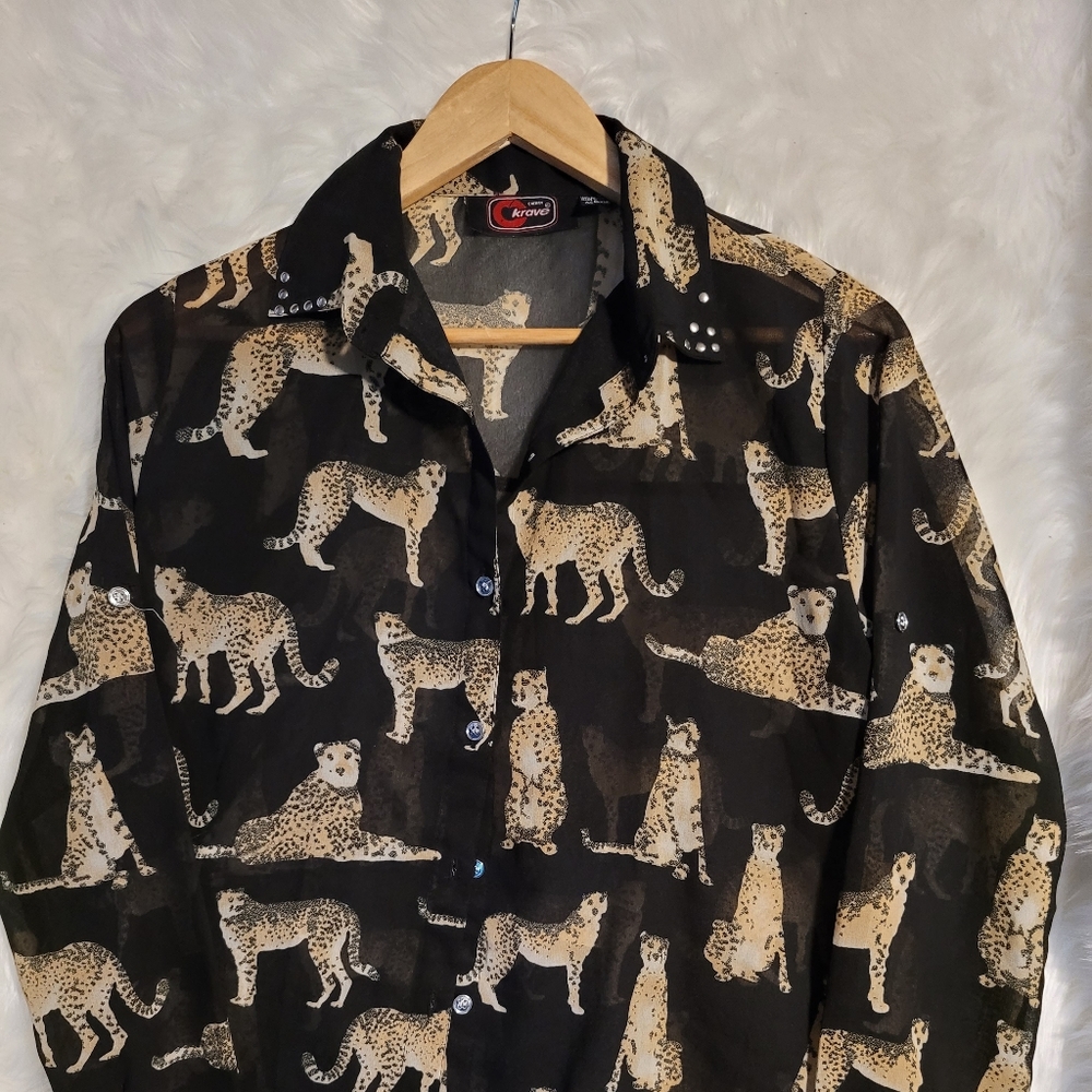90s style cheetah button up